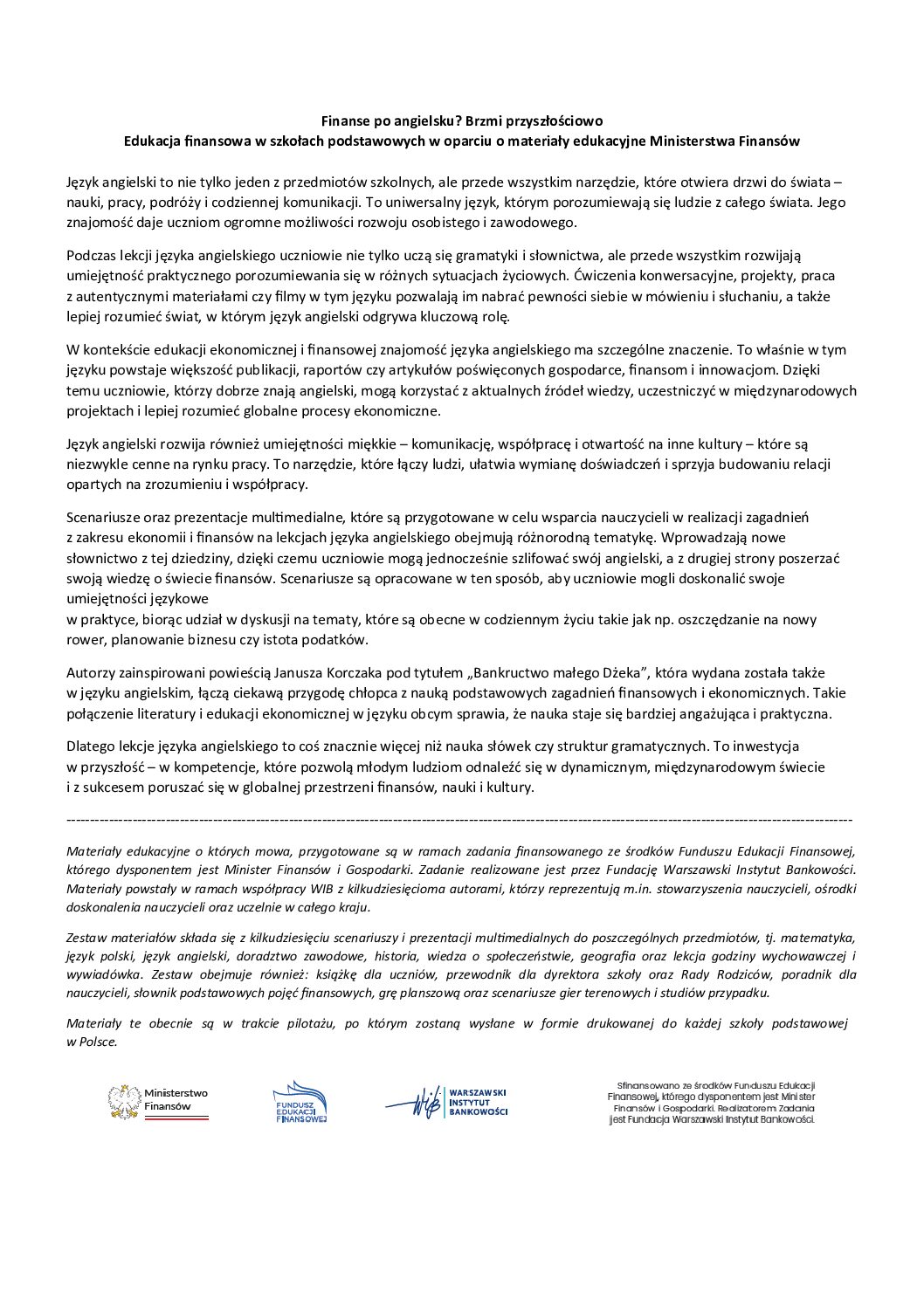 Ministerstwo Finasów_Fundusz Edukacji Finansowej_język angielski