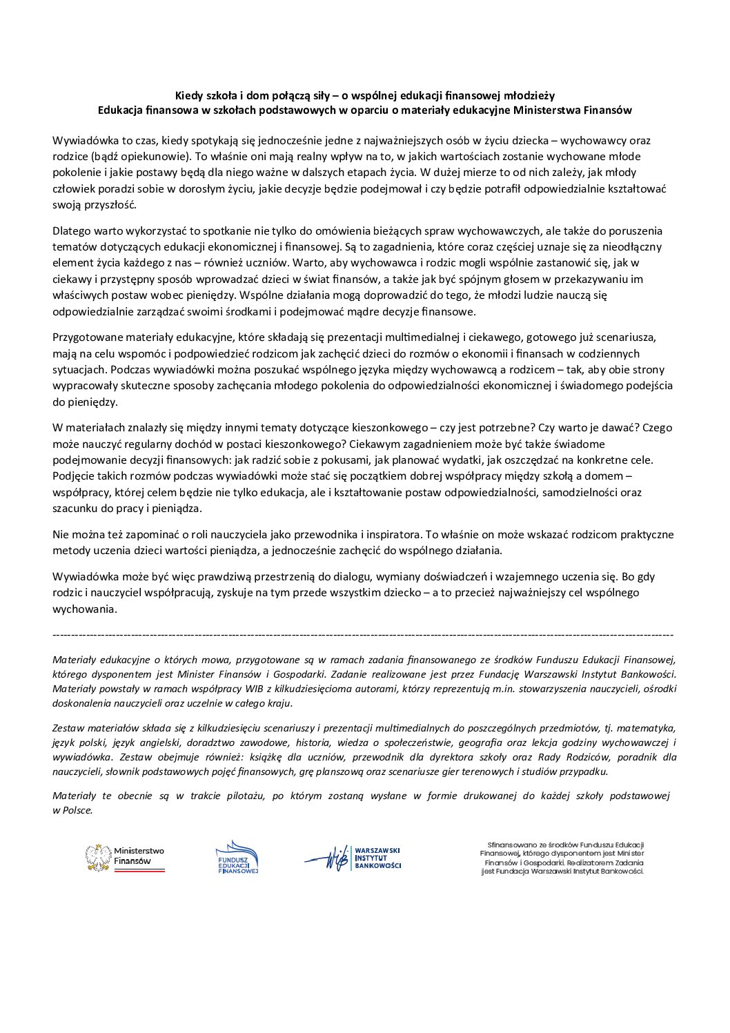 Ministerstwo Finasów_Fundusz Edukacji Finansowej_wywiadówka
